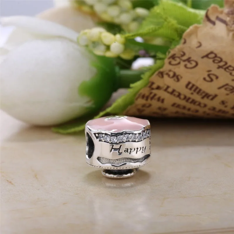 (bilde for) Pandora Bursdagskake sølv sjarm med klar cubic zirconia, rosa og hvit emalje - 7 - Vis 2