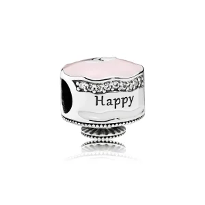 (bilde for) Pandora Bursdagskake sølv sjarm med klar cubic zirconia, rosa og hvit emalje - 792061ENMX