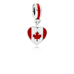 (bilde for) PANDORA Canada Heart Flag Dingle Charm, Rød hvit emalje - 791954ENMX
