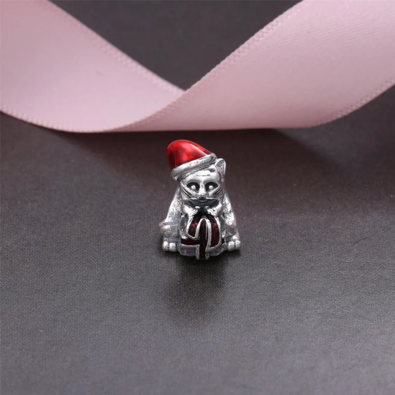 (bilde for) Pandora Christmas kitten silver charm with red enamel - 792007EN39 - Vis 2