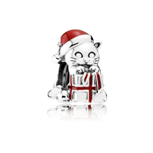 Pandora Christmas kitten silver charm with red enamel - 792007EN39 (bilde for) Pandora Christmas kitten silver charm with red enamel - 792007EN39