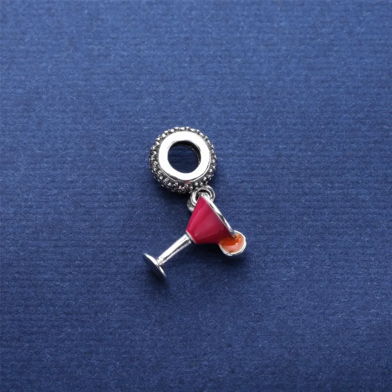 (bilde for) Pandora Cocktailglass sølv dingler med klar cubic zirconia, rosa og oransje emal - Vis 2