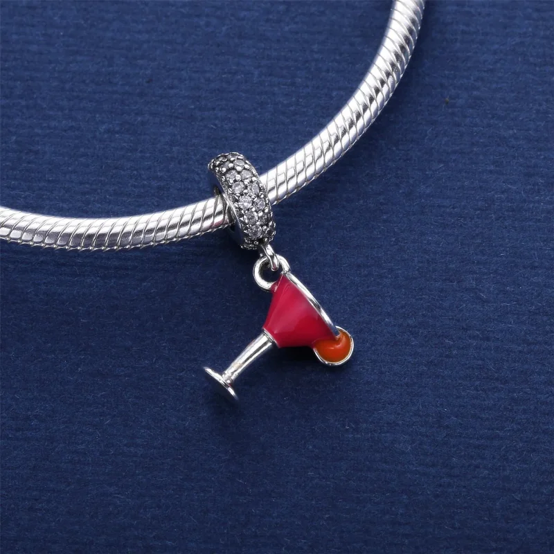 (bilde for) Pandora Cocktailglass sølv dingler med klar cubic zirconia, rosa og oransje emal - Vis 3