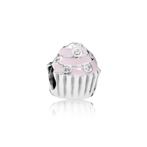 (bilde for) Pandora Cupcake silver charm with clear cubic zirconia and pink enamel - 791891EN68