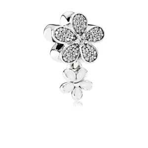 (bilde for) Pandora Daisy silver hengende charm with clear cubic zirconia and white enamel - 792098CZ