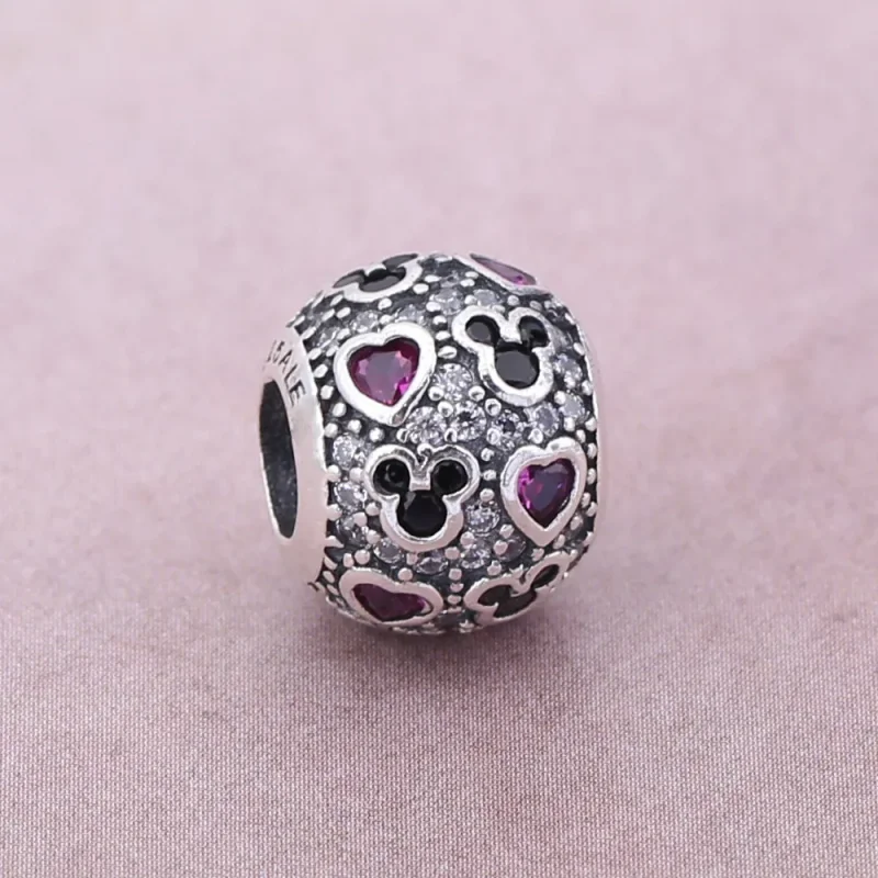 (bilde for) Pandora Disney abstract pave silver charm with black crystal, clear and red cubi - Vis 2