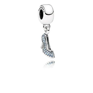 (bilde for) Pandora Disney Askepott sko sølv dingler med fancy lyseblå cubic zirconia - 791470CFL