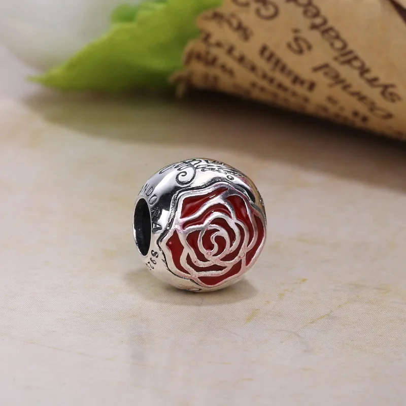 (bilde for) Pandora Disney Belle Enchanted rose silver charm with red enamel - 791575EN09 - Vis 2