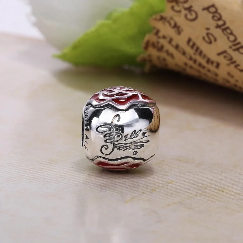 (bilde for) Pandora Disney Belle Enchanted rose silver charm with red enamel - 791575EN09 - Vis 3