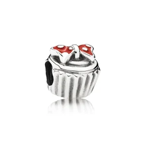 (bilde for) Pandora Disney cupcake silver charm with red enamel on Minnie bow - 791463EN09