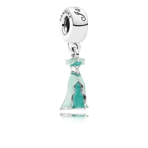 (bilde for) Pandora Disney Jasmine kjole sølv dingler med mint og grønn emalje - 791791ENMX