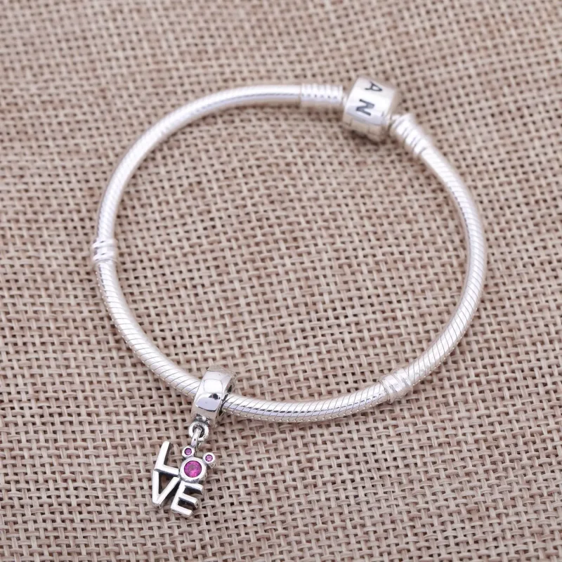 (bilde for) Pandora Disney Mickey LOVE sølv dingle med røde cubic zirconia - 791448CZR - Vis 2