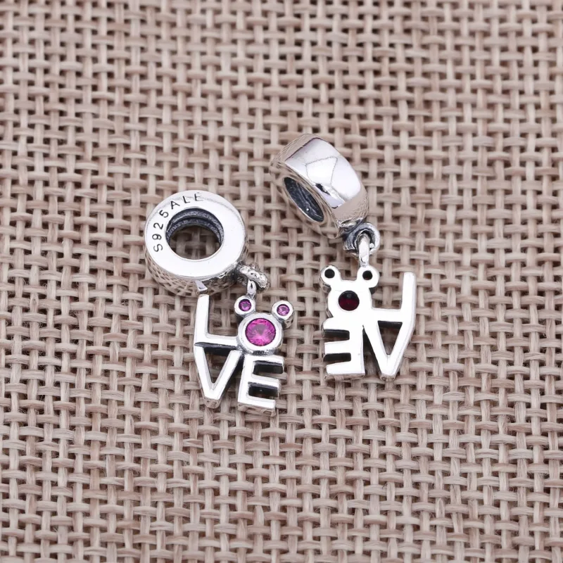 (bilde for) Pandora Disney Mickey LOVE sølv dingle med røde cubic zirconia - 791448CZR - Vis 3