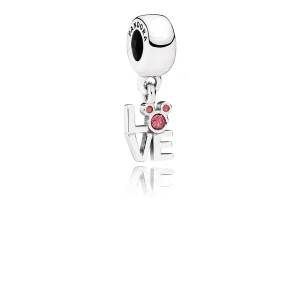 (bilde for) Pandora Disney Mickey LOVE sølv dingle med røde cubic zirconia - 791448CZR