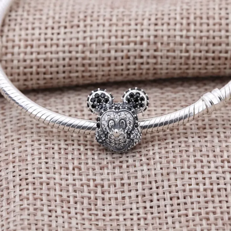 (bilde for) Pandora Disney Mickey silver charm with black crystal, clear cubic zirconia and - Vis 2