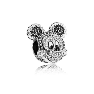 (bilde for) Pandora Disney Mickey silver charm with black crystal, clear cubic zirconia and black enamel - 791795NCK