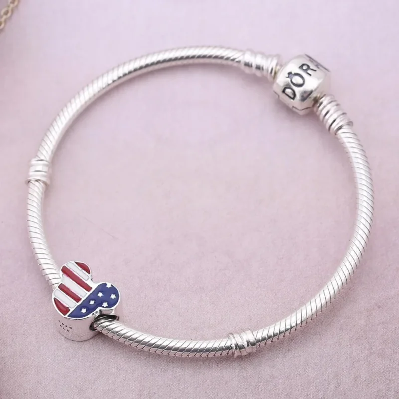 (bilde for) Pandora Disney Mickey USA silver charm with red, white and blue enamel - 791585E - Vis 2