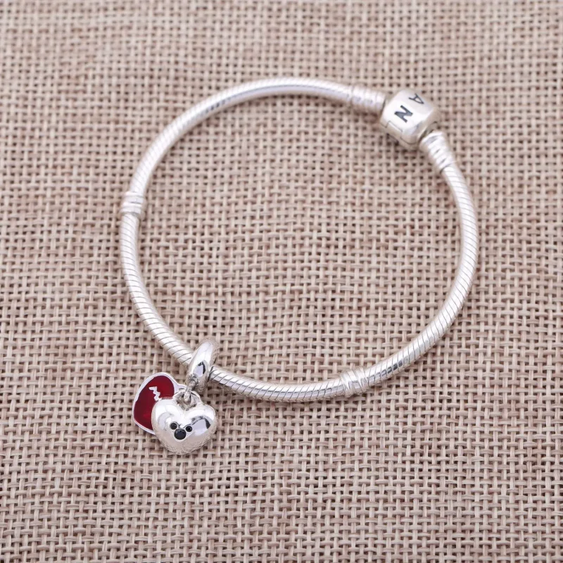 (bilde for) Pandora Disney Minnie & Mickey dobbelt hjerte sølv dingler med svart krystall og - Vis 2