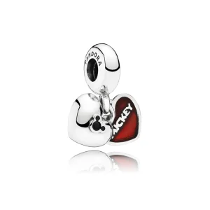 (bilde for) Pandora Disney Minnie & Mickey dobbelt hjerte sølv dingler med svart krystall og rød emalje - 791441NCK