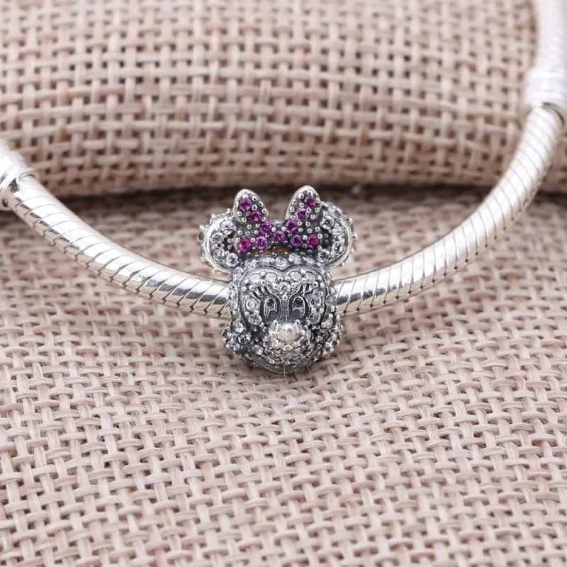 (bilde for) Pandora Disney Minnie silver charm with black crystal, clear and red cubic zirco - Vis 2