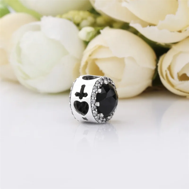 (bilde for) Pandora Disney Snow White silver charm with black crystal and clear cubic zircon - Vis 4