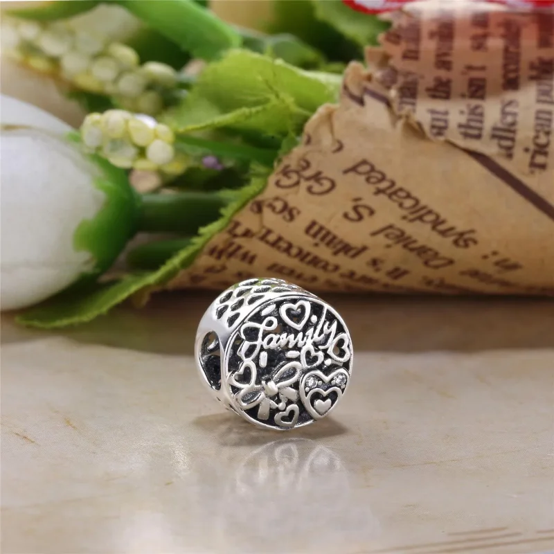 (bilde for) Pandora Family silver charm with 14k and clear cubic zirconia - 796267CZ - Vis 2