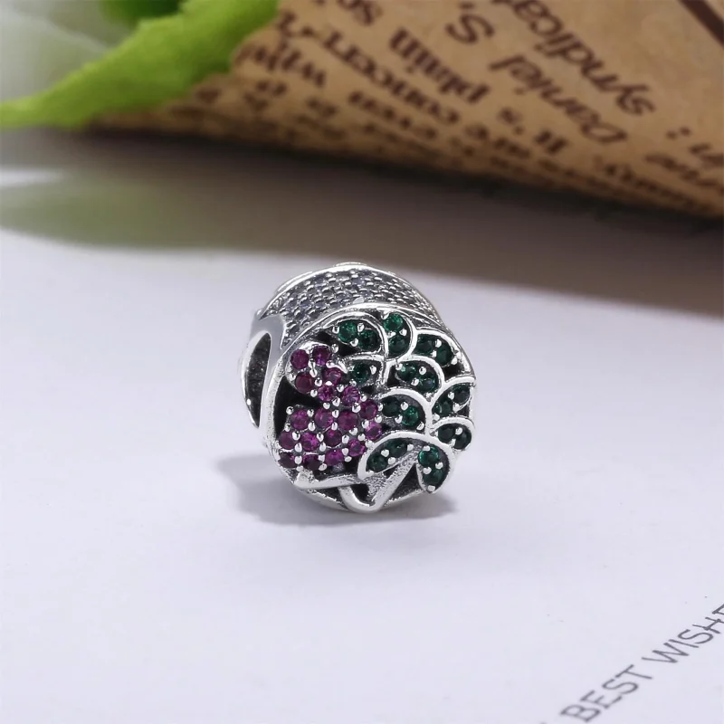(bilde for) Pandora Flamingo silver charm with fancy pink cubic zirconia, teal cubic zirconi - Vis 2