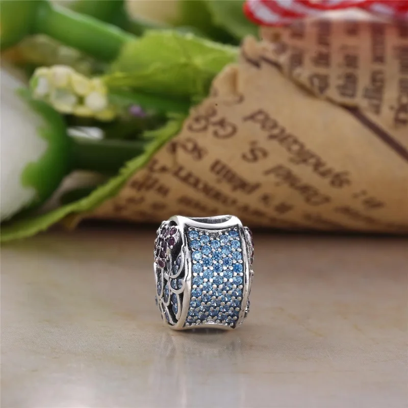 (bilde for) Pandora Flamingo silver charm with fancy pink cubic zirconia, teal cubic zirconi - Vis 4