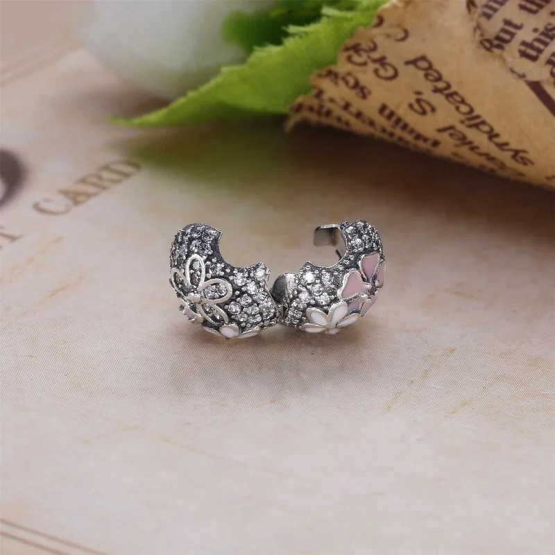 (bilde for) Pandora Floral silver clip with clear cubic zirconia, white and pink enamel - 79 - Vis 3