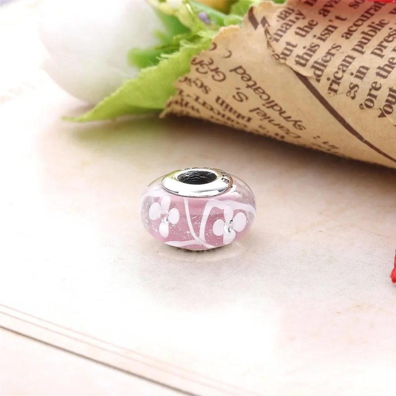 (bilde for) Pandora Flower silver charm with pink, white, red and transparent Murano glass a - Vis 2