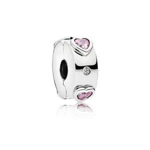 (bilde for) Pandora Funklende Rosa Hjerter Klemmecharm - 796591FPC