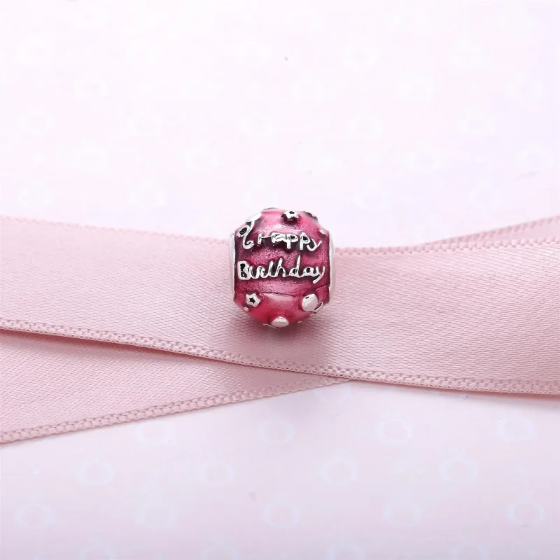 (bilde for) Pandora Happy birthday silver charm with cerise enamel - 791983EN117 - Vis 3