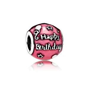 (bilde for) Pandora Happy birthday silver charm with cerise enamel - 791983EN117