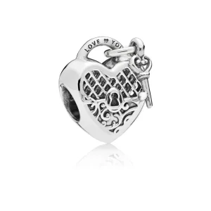 (bilde for) Pandora Heart padlock and key silver charm - 797655