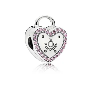 (bilde for) Pandora Heart padlock silver clip with fancy fuchsia pink cubic zirconia - 796556FPC
