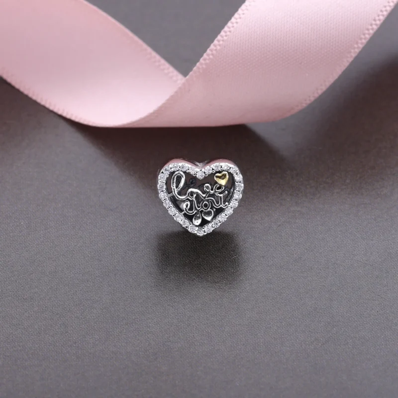 (bilde for) Pandora Heart silver charm with 14k and clear cubic zirconia - 792037CZ - Vis 2