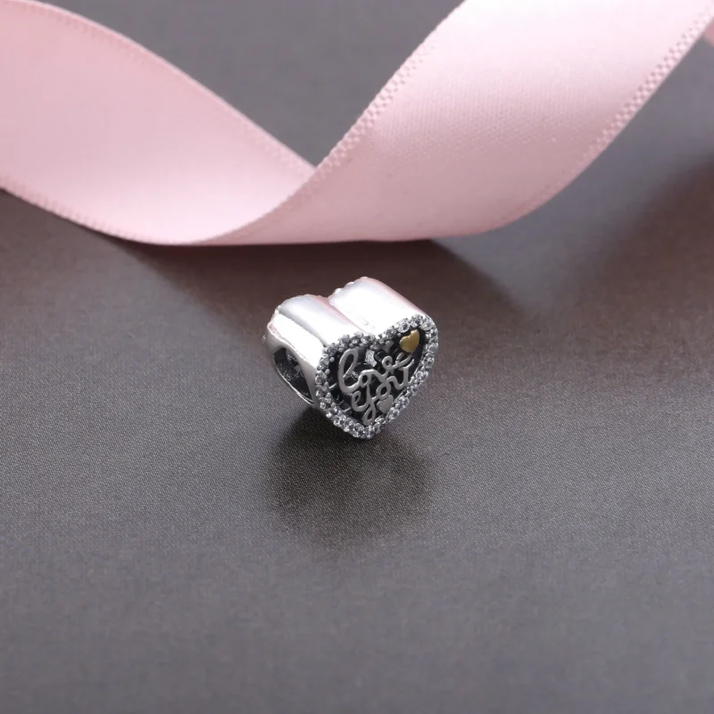 (bilde for) Pandora Heart silver charm with 14k and clear cubic zirconia - 792037CZ - Vis 3