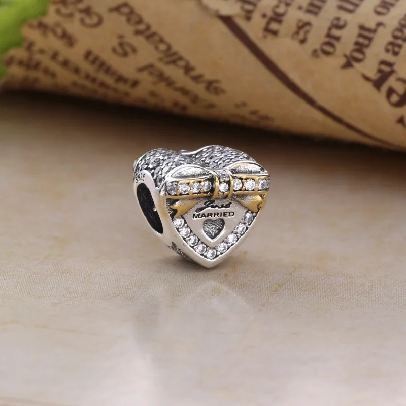 (bilde for) Pandora Heart silver charm with 14k and clear cubic zirconia - 792083CZ - Vis 2