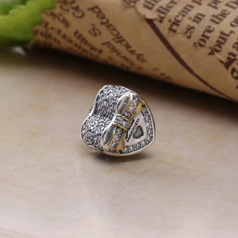 (bilde for) Pandora Heart silver charm with 14k and clear cubic zirconia - 792083CZ - Vis 3