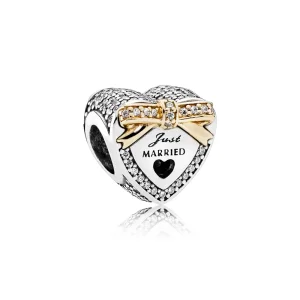 (bilde for) Pandora Heart silver charm with 14k and clear cubic zirconia - 792083CZ