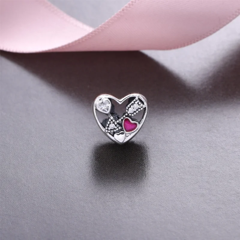 (bilde for) Pandora Heart silver charm with clear cubic zirconia and magenta enamel - 792039 - Vis 2