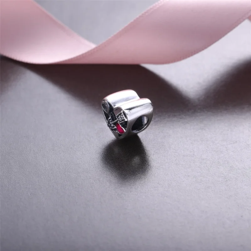 (bilde for) Pandora Heart silver charm with clear cubic zirconia and magenta enamel - 792039 - Vis 3