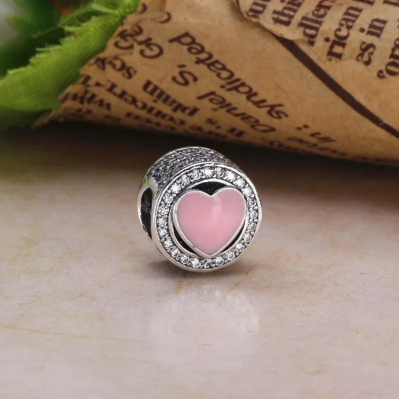 (bilde for) Pandora Heart silver charm with clear cubic zirconia and pink enamel - 792034CZ - Vis 3