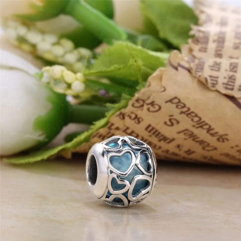 (bilde for) Pandora Heart silver charm with faceted sky blue crystal - 792036NBS - Vis 2