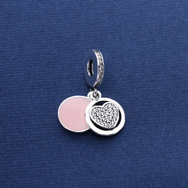 (bilde for) Pandora Hjerte sølv dingler med klar cubic zirconia og rosa emalje - 792149EN24 - Vis 2