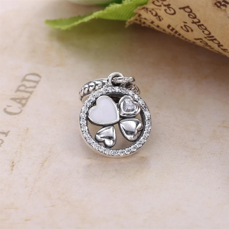 (bilde for) Pandora Hjerte sølv dingler med klar cubic zirconia og sølv emalje - 792104CZ - Vis 2
