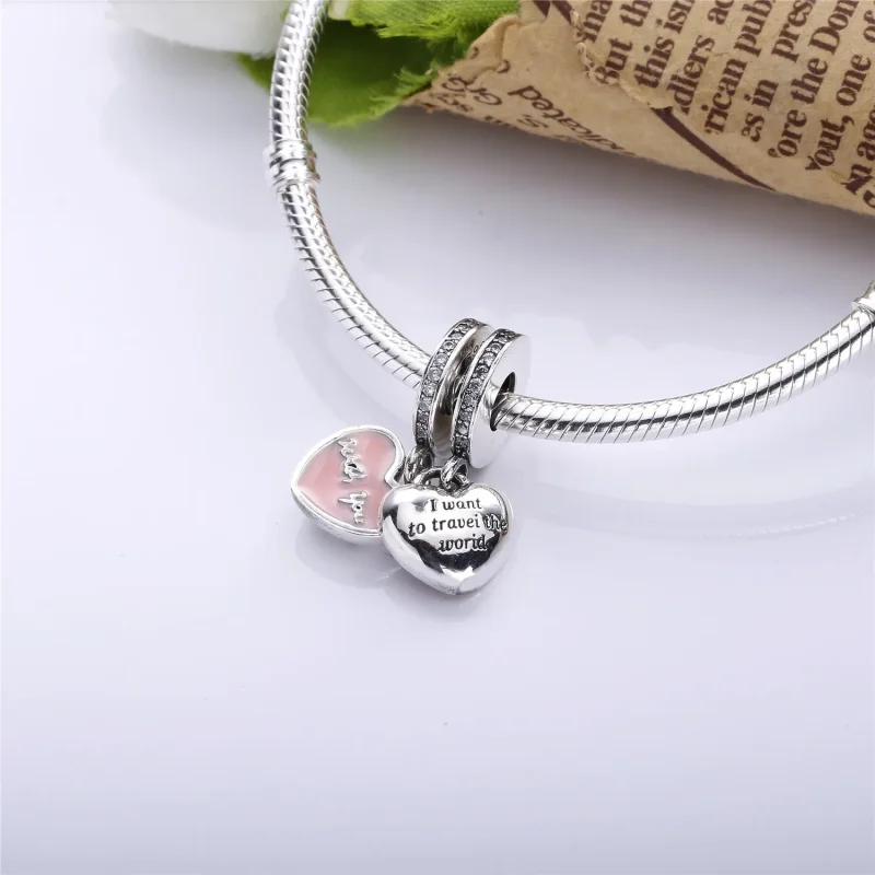 (bilde for) Pandora Hjerte sølv dingler med rosa emalje og cubic zirconia - 791717CZ - Vis 2