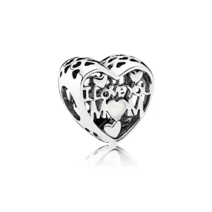 (bilde for) Pandora I love you mum silver heart charm with silver enamel - 792067EN23
