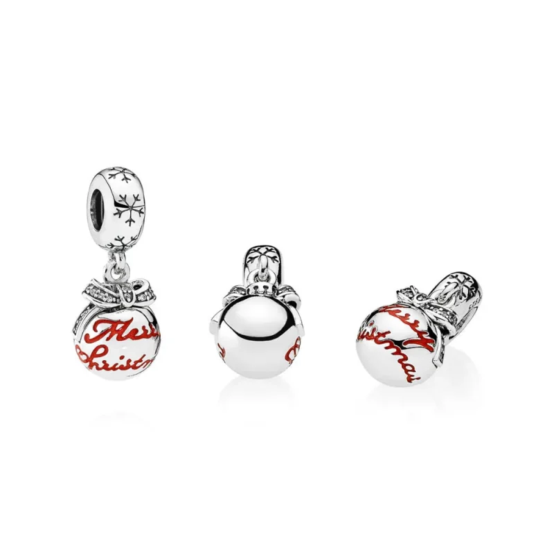 (bilde for) Pandora Julepryd sølv dingler med klar cubic zirconia og rød emalje - 792008CZ - Vis 4