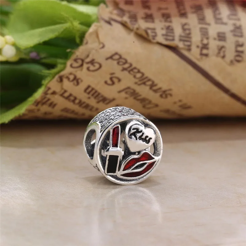 (bilde for) Pandora Kiss silver charm with red, black enamel and clear cubic zirconia - 7963 - Vis 2